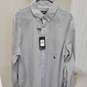 Men's Chaps Dress Shirt XL Sportswear Black Gray White Check Long Sleeve Stretch